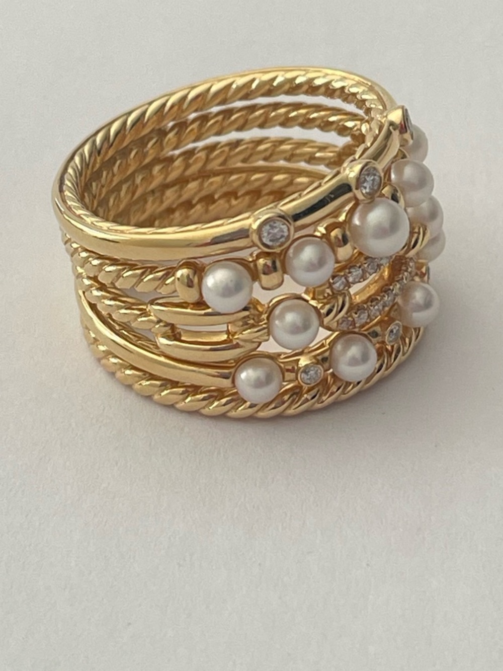 David Yurman 18k Petite Perle Pearl & Diamond Five Row Stax Ring - Picture 10 of 11